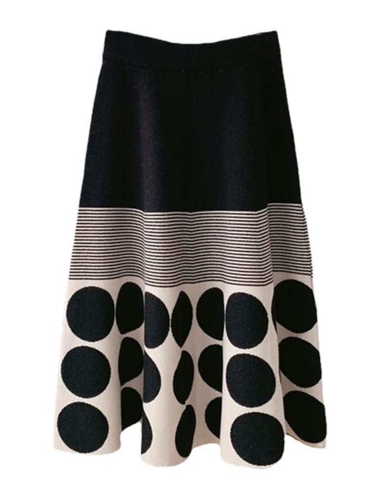 Knitted High Waist Skirt Women's New Autumn Winter Oofice Lady Elastic A-line Pleated Midiskirt