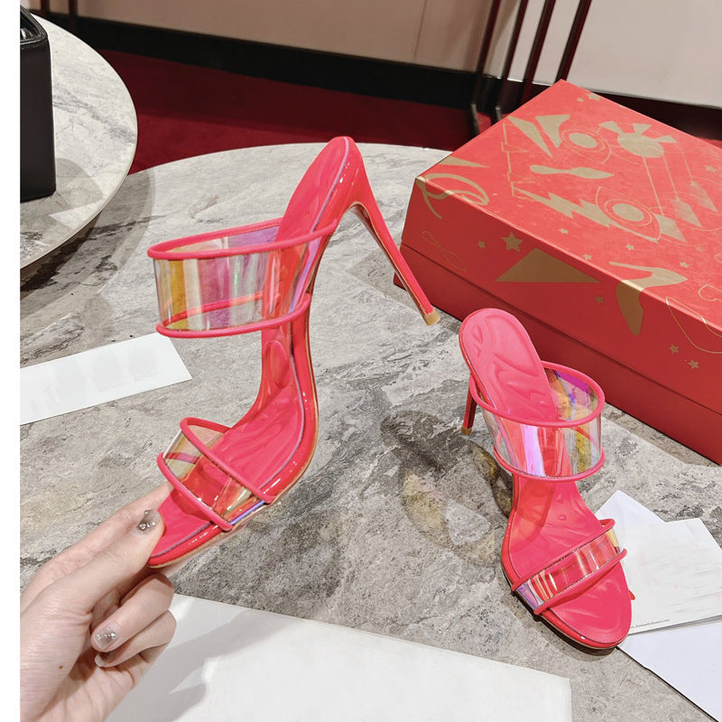 Filled-Band One-Strap Slippers for Women Simple High Heel Open Toe Slip on Sandals