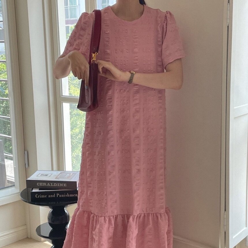 Nomikuma Summer Korean Dresses Vintage Women Sweet Puff Sleeve O-neck Dress Causal Ruffle Patchwork A-line Vestidos Mujer
