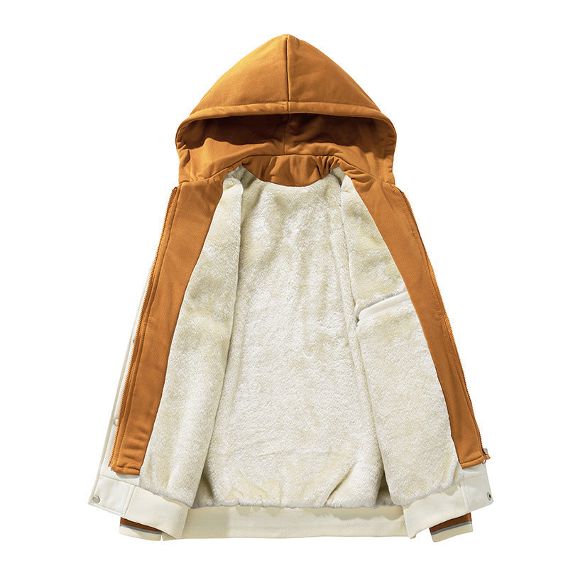 Autumn Winter Sweater Men's Hooded Cardigan Fleece False-two-piece Solid Color Coat