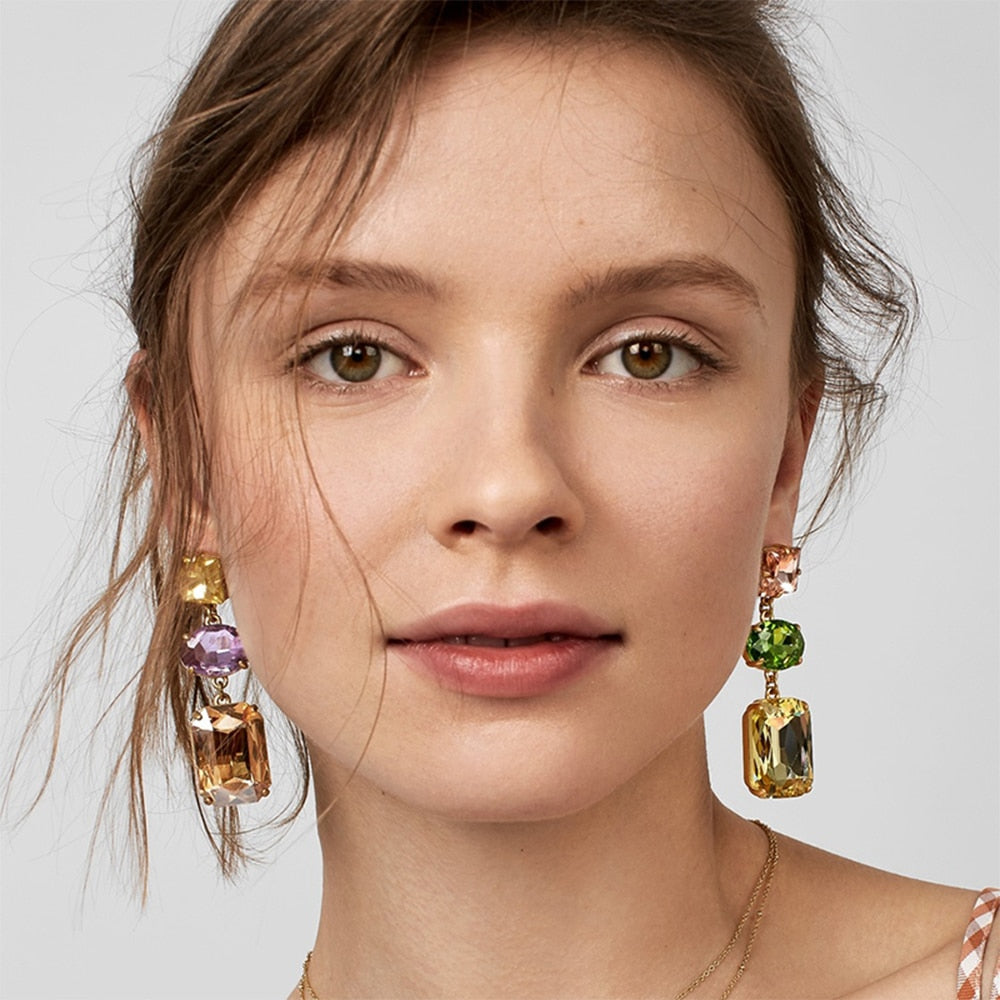 Wholesale Vintage Austria Crystal Rhinestone Water Drop Geometric Dangle Earrings Fashion Wedding Jewelry For Women Trend