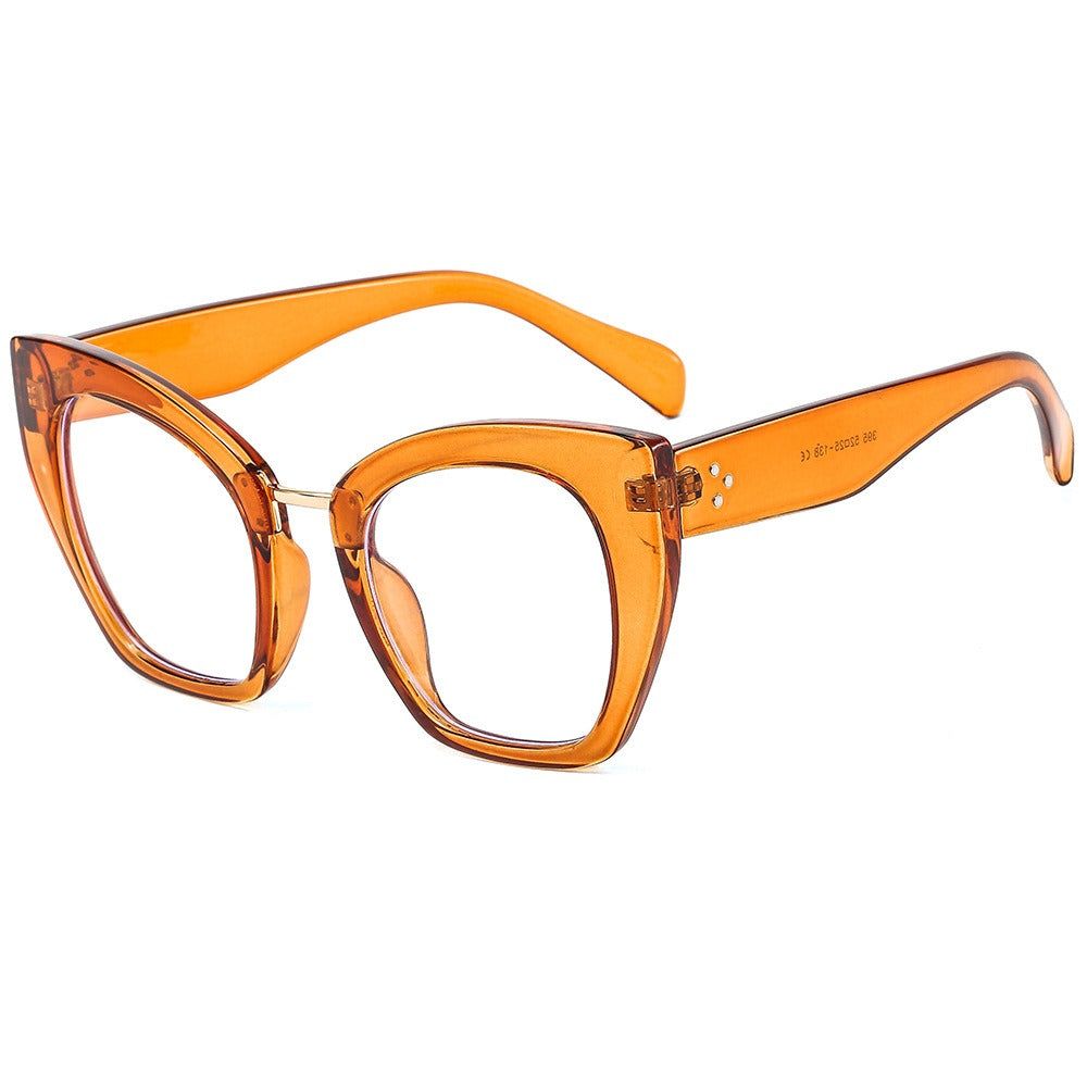 New personalized trend large frame cat eye flat lenses for women's anti blue light eye protection PC full frame glasses