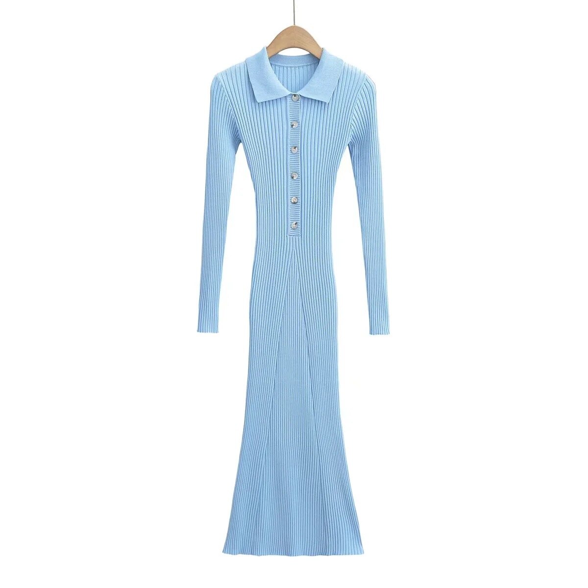 Nomikuma Spicy Girl Turn-down Collar Single Breasted Slim Sweater Mermaid Dress Women Autumn Long Sleeve Knitted dresses