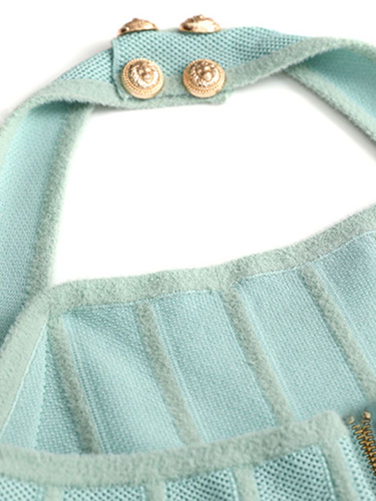 New Women's Sleeveless Backless A-line Dress Street Dress Sweet Sexy Button Knitted Dress Party Club Dress Vestido