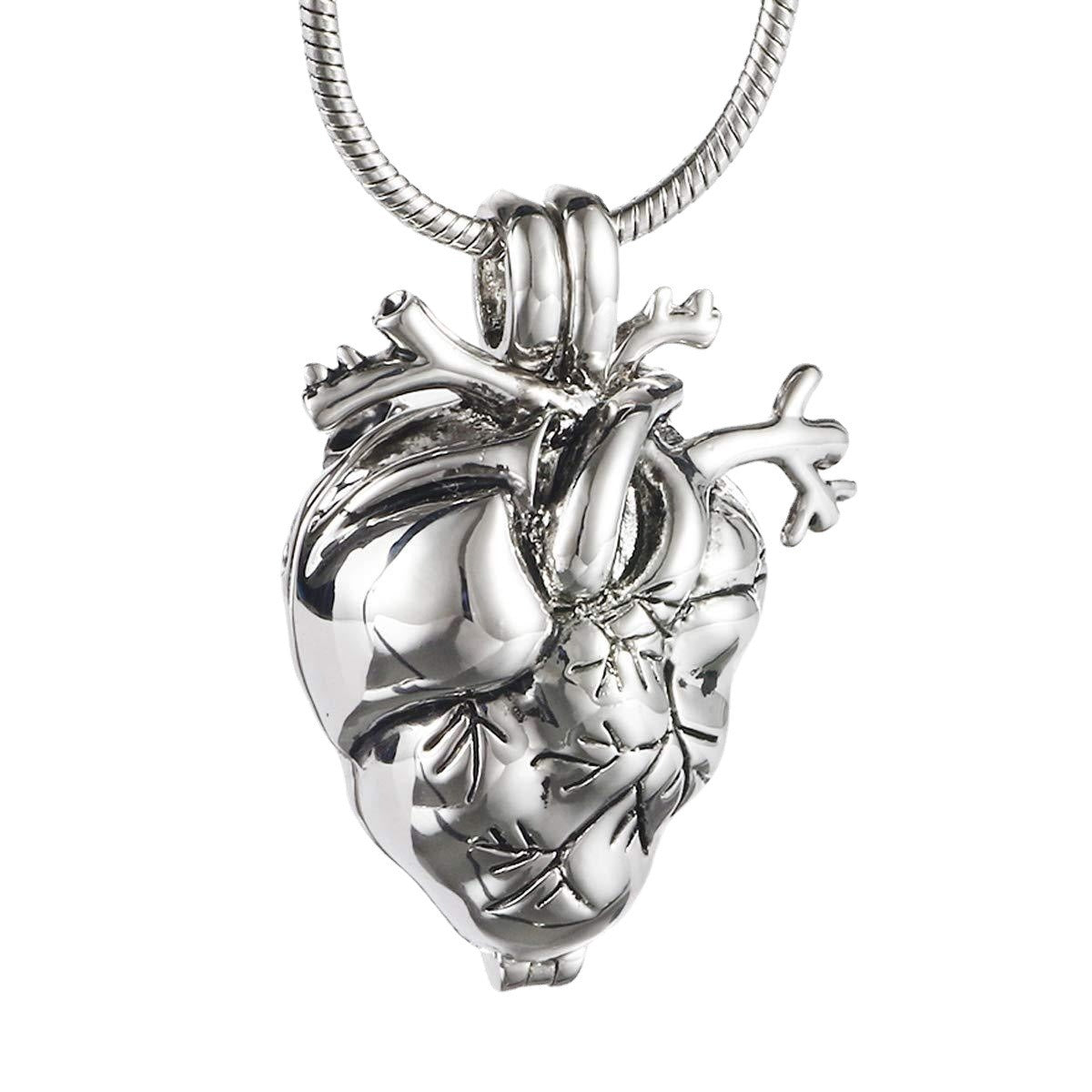 Zinc Alloy Heart Anatomical Shape Openable Ashes Memorial Necklace Pendant Perfume Bottle