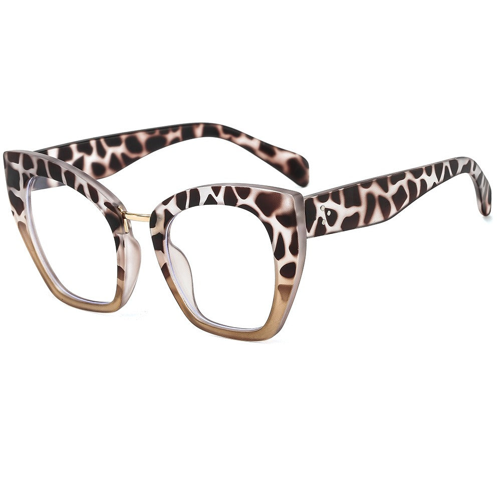 New personalized trend large frame cat eye flat lenses for women's anti blue light eye protection PC full frame glasses