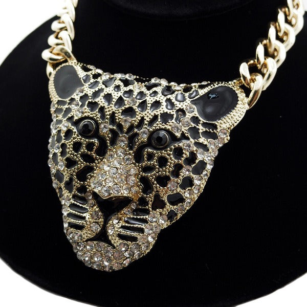 Halloween Leopard Head Iced Out Pendant Necklace For Women Hip Hop Jewelry Mens Cuban Link Chain Gothi Trend Jewelry Gift