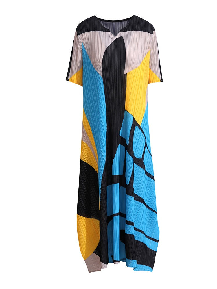 Pleated Dress for Women Printed Comfortable, Loose and Thin Pleated Mid-Length Elegant Dress Women