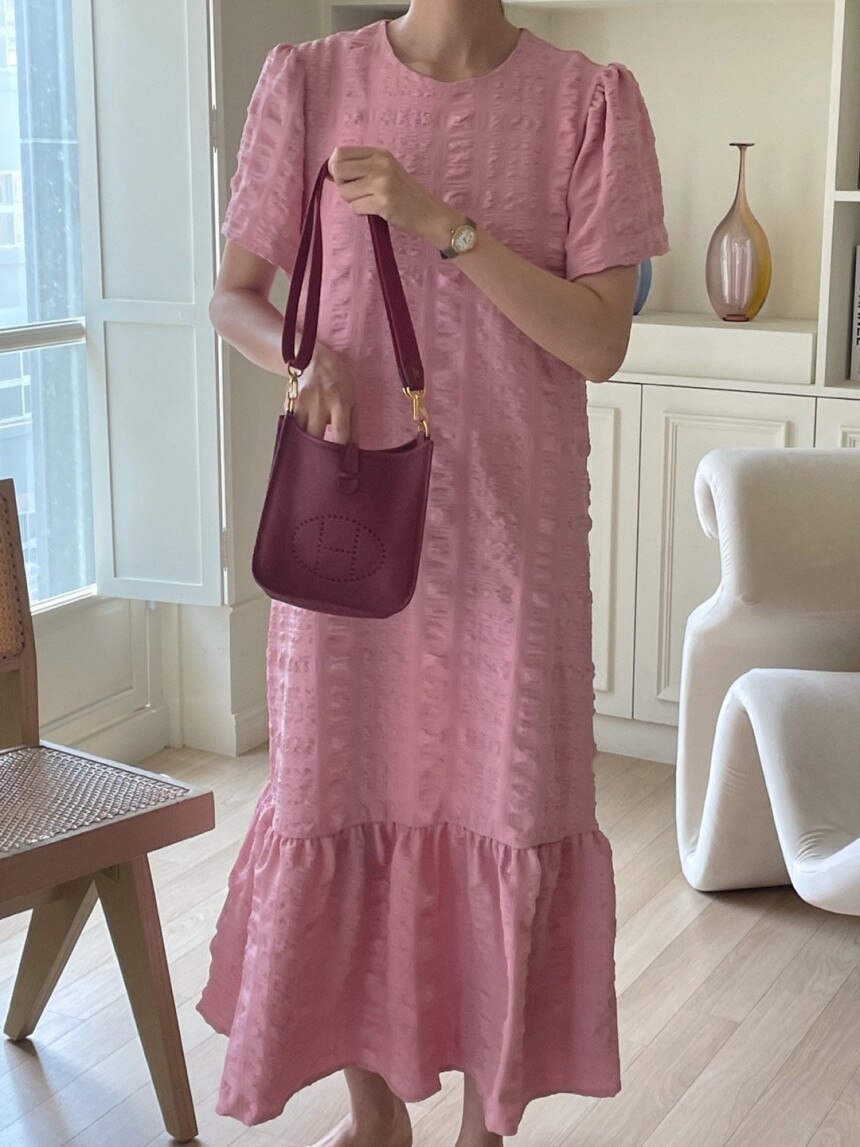 Nomikuma Summer Korean Dresses Vintage Women Sweet Puff Sleeve O-neck Dress Causal Ruffle Patchwork A-line Vestidos Mujer