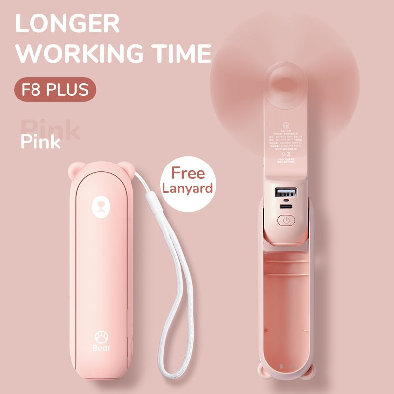 Portable Fan Mini Handheld Fan USB Recharge Hand Held Small Pocket Fan with Power Bank Flashlight Feature