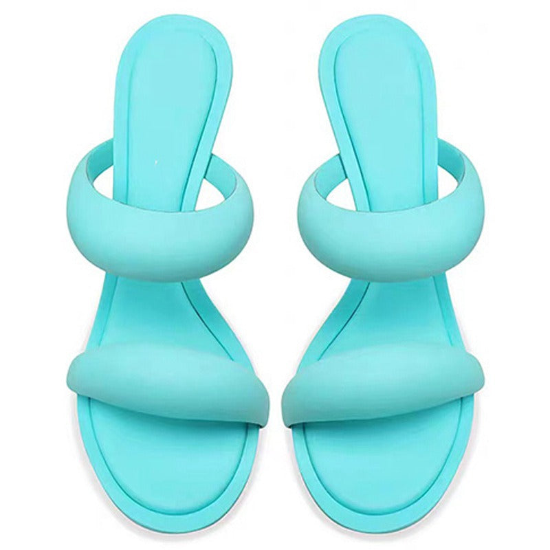 Filled-Band One-Strap Slippers for Women Simple High Heel Open Toe Slip on Sandals