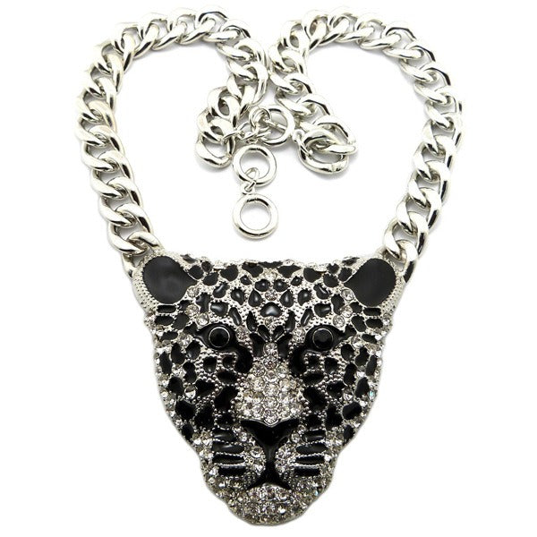 Halloween Leopard Head Iced Out Pendant Necklace For Women Hip Hop Jewelry Mens Cuban Link Chain Gothi Trend Jewelry Gift
