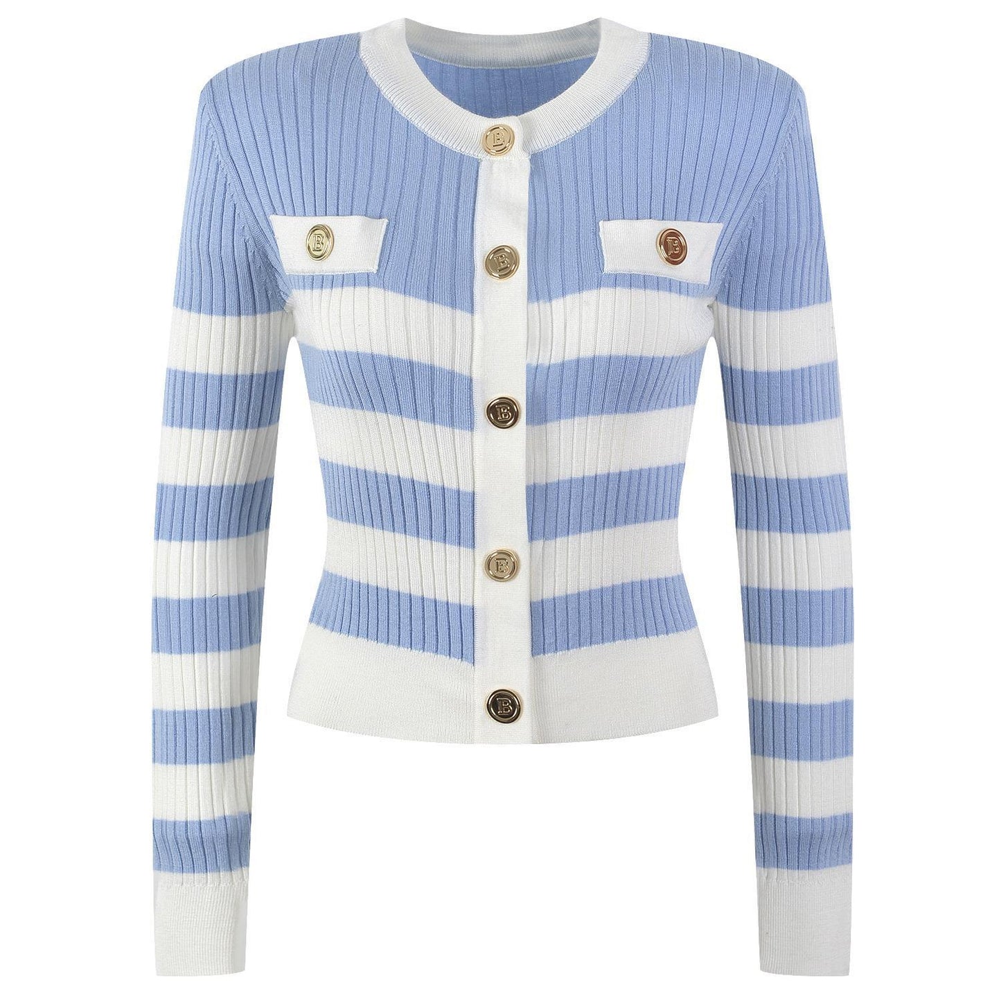 Korean Fashion White and Black Striped Sweater Women 2023 Elegant O-neck Knitted Cardigan Mujer Autumn Winter Clothes