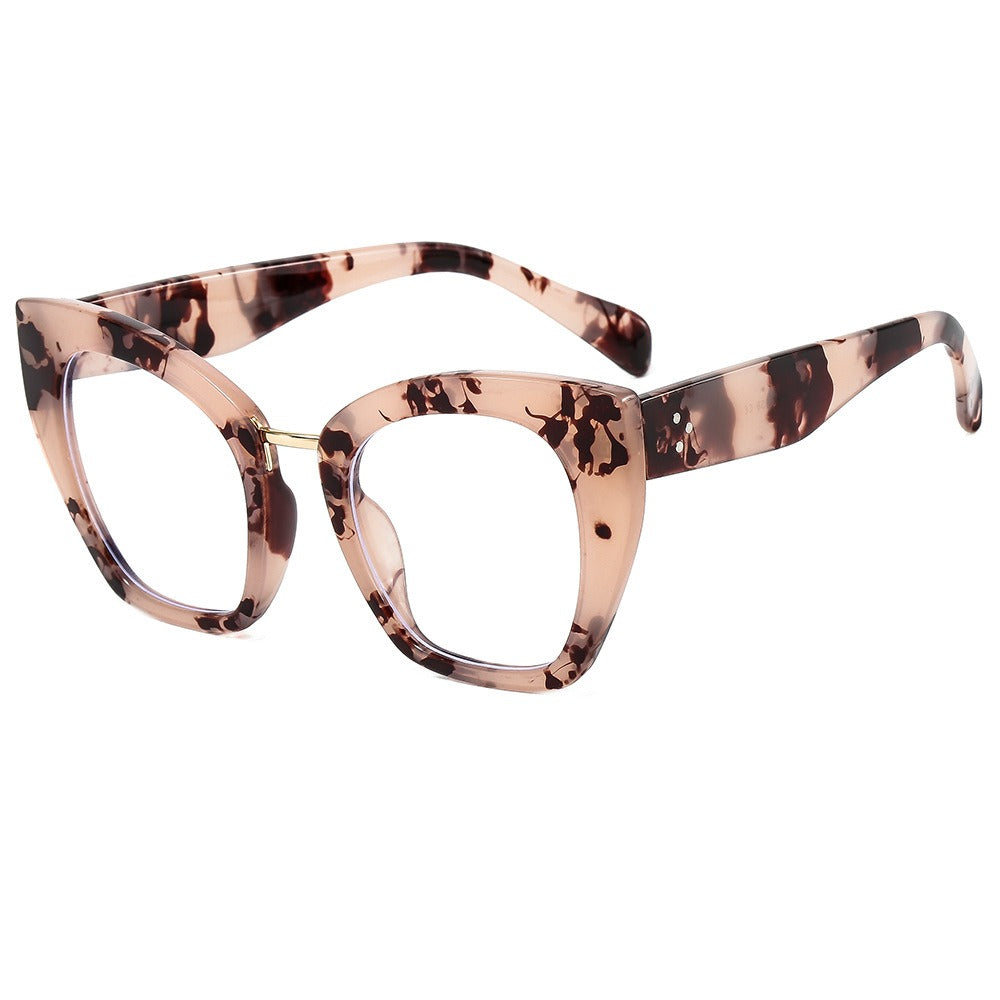 New personalized trend large frame cat eye flat lenses for women's anti blue light eye protection PC full frame glasses