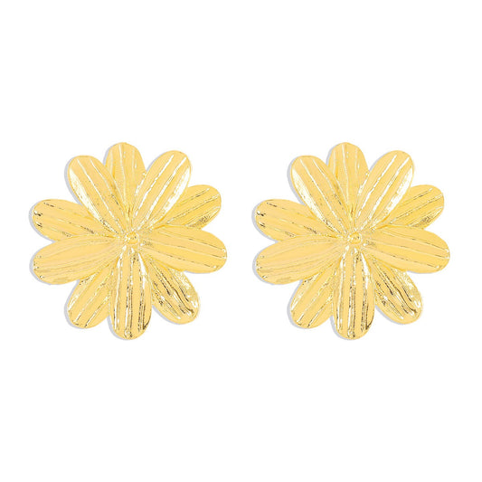 Fashion sweet floral alloy earrings ZA exaggerated temperament creative flower texture earrings