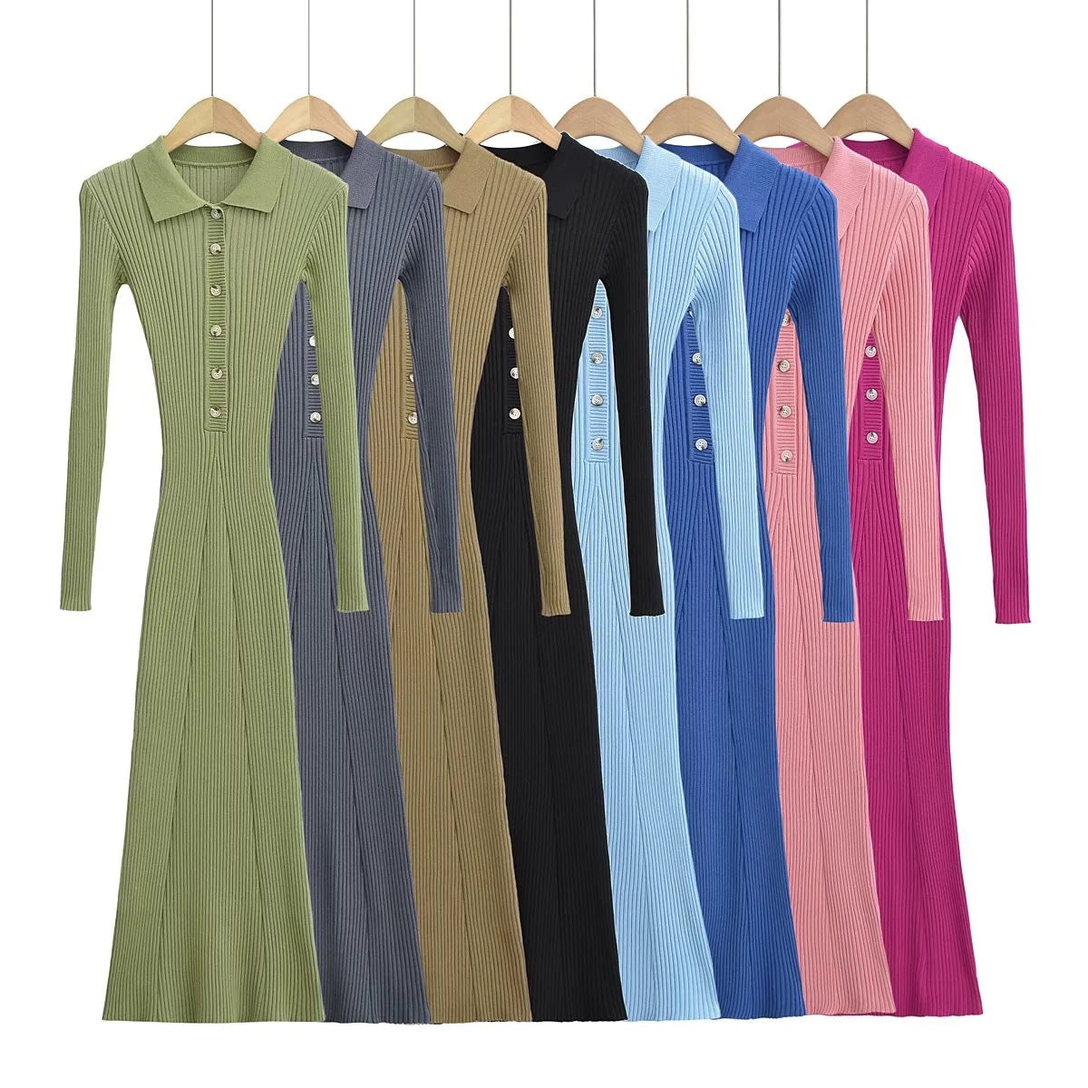 Nomikuma Spicy Girl Turn-down Collar Single Breasted Slim Sweater Mermaid Dress Women Autumn Long Sleeve Knitted dresses