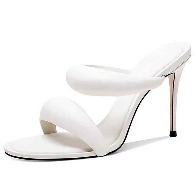 Filled-Band One-Strap Slippers for Women Simple High Heel Open Toe Slip on Sandals