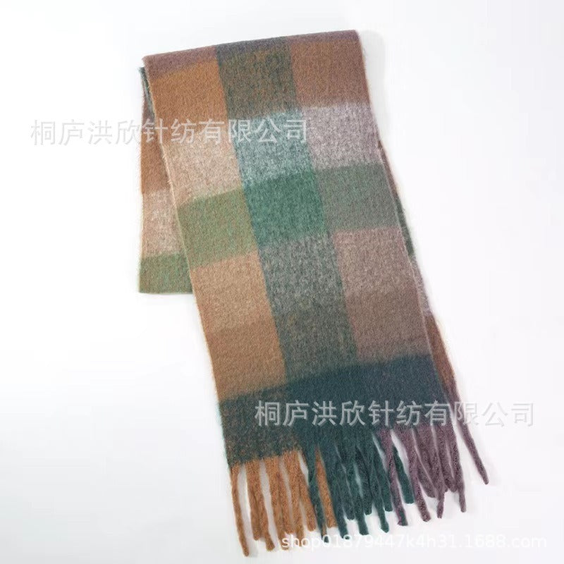 Men's and Women's Autumn and Winter Fashion Warm Rainbow Plaid Shawl Versatile Tassel Scarf