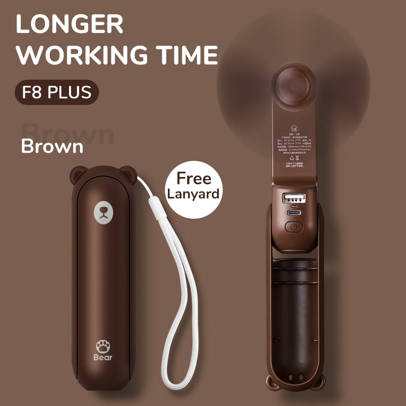 Portable Fan Mini Handheld Fan USB Recharge Hand Held Small Pocket Fan with Power Bank Flashlight Feature