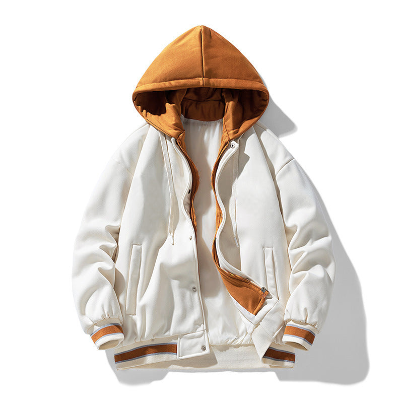 Autumn Winter Sweater Men's Hooded Cardigan Fleece False-two-piece Solid Color Coat