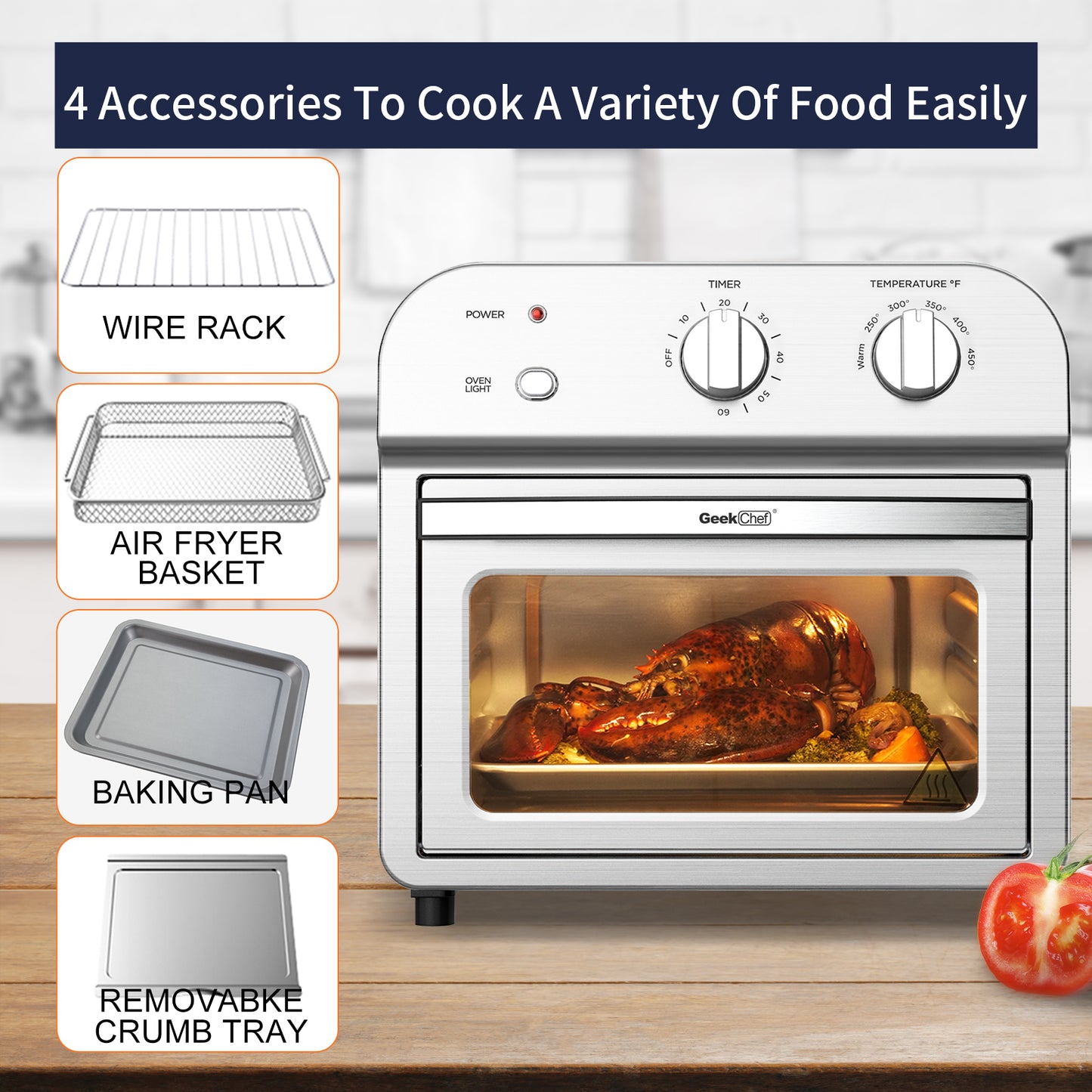 Air Fryer, Geek Chef Convection Air Fryer Toaster Oven, 4 Slice Toaster Air Fryer Oven, Roast, Bake, Broil,Reheat,Fry Oil-Free, Accessories Included, ETL Listed. 10% discount till 30 Sep