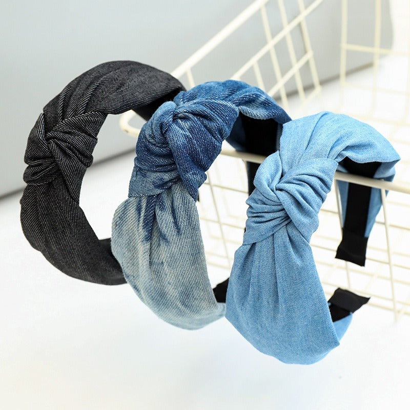 Hair hoop fashion denim fabric middle knot hair clip headband for girls going out headwear