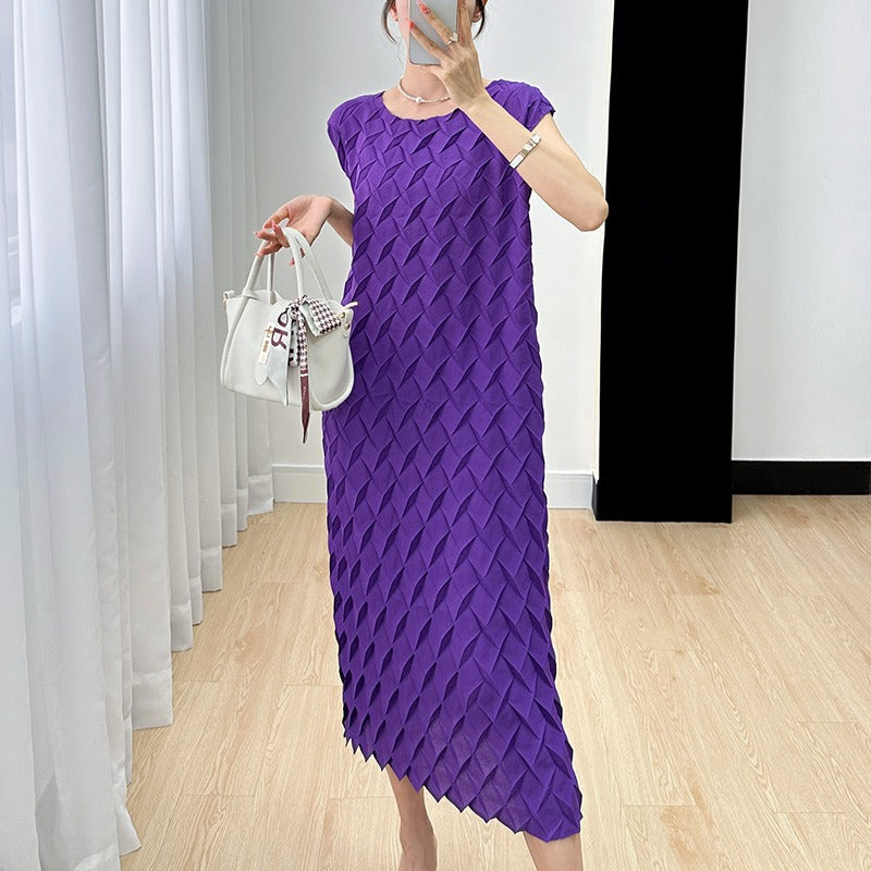 Vest Long Dress French Style High Sense Cold Style Korean Style Graceful Fashionable Short Sleeve Pleated Dress Summer