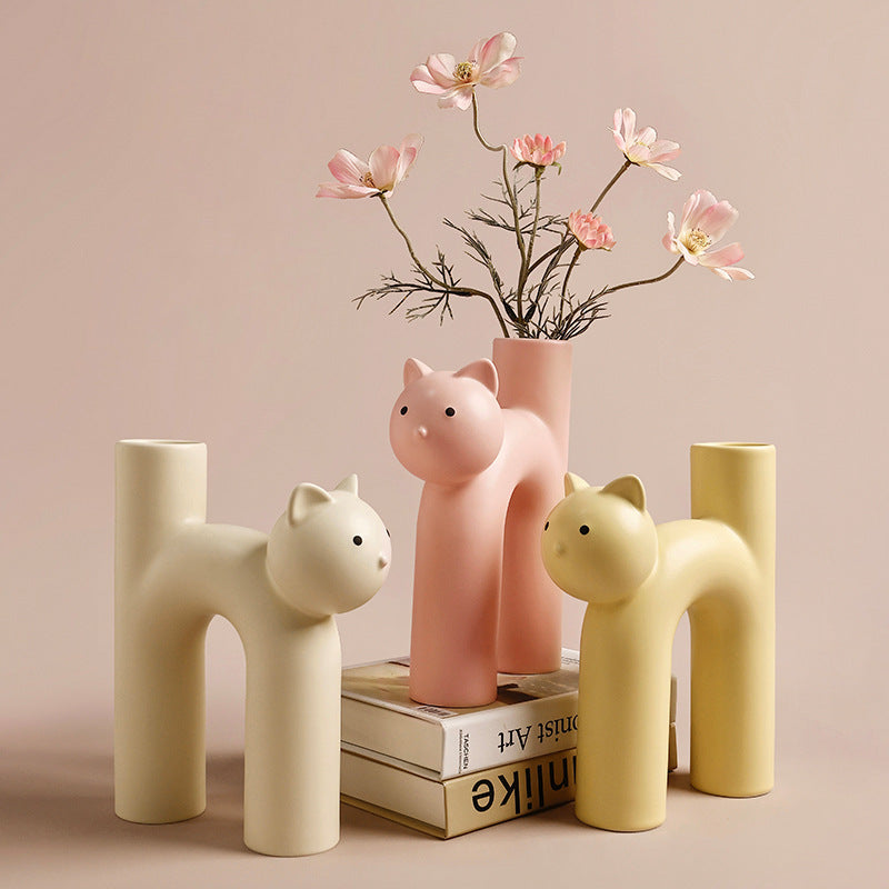 Creative Korean Christmas Cute Tubular Cat Vase Living Room Home Desktop Decoration