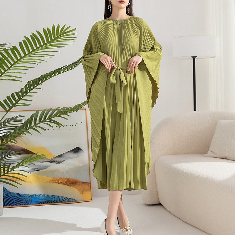 OFF designer loose oversized solid O-neck elegant party evening Pleated dress summer holiday beach chic casual luxury robe femme