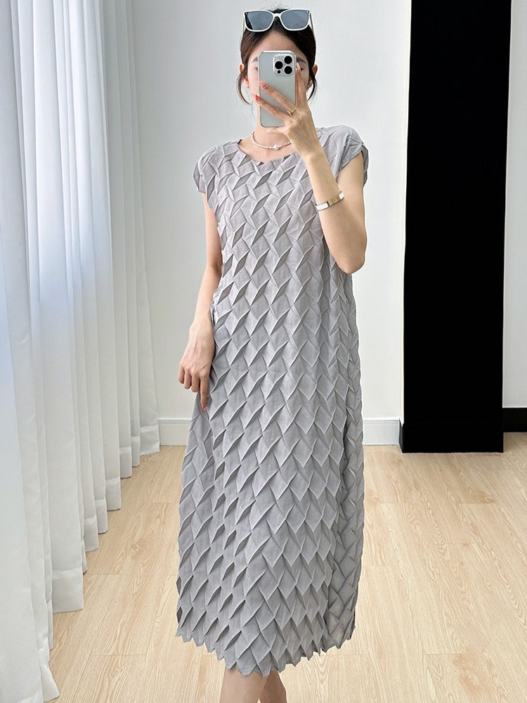 Vest Long Dress French Style High Sense Cold Style Korean Style Graceful Fashionable Short Sleeve Pleated Dress Summer