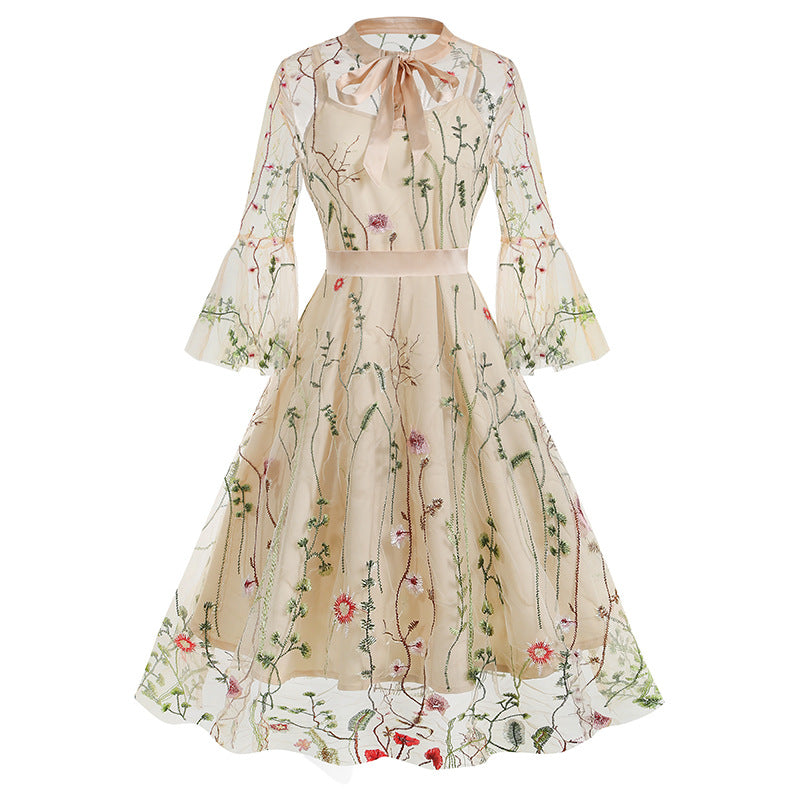 Vintage Mesh Embroidery Stitching Dress