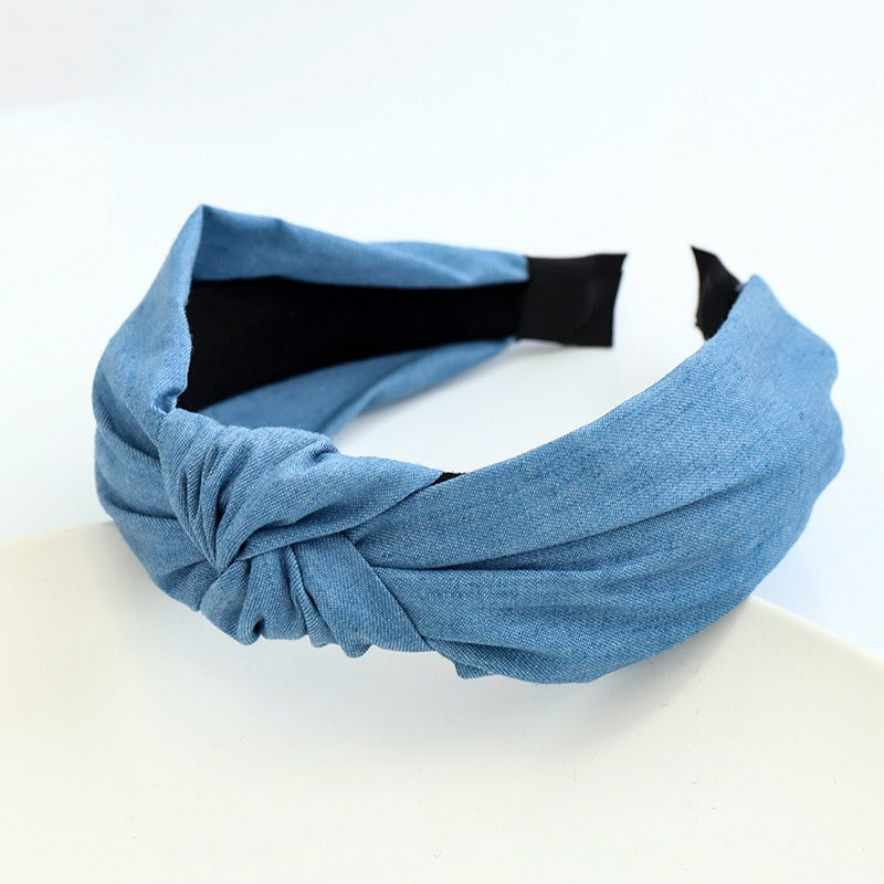 Hair hoop fashion denim fabric middle knot hair clip headband for girls going out headwear