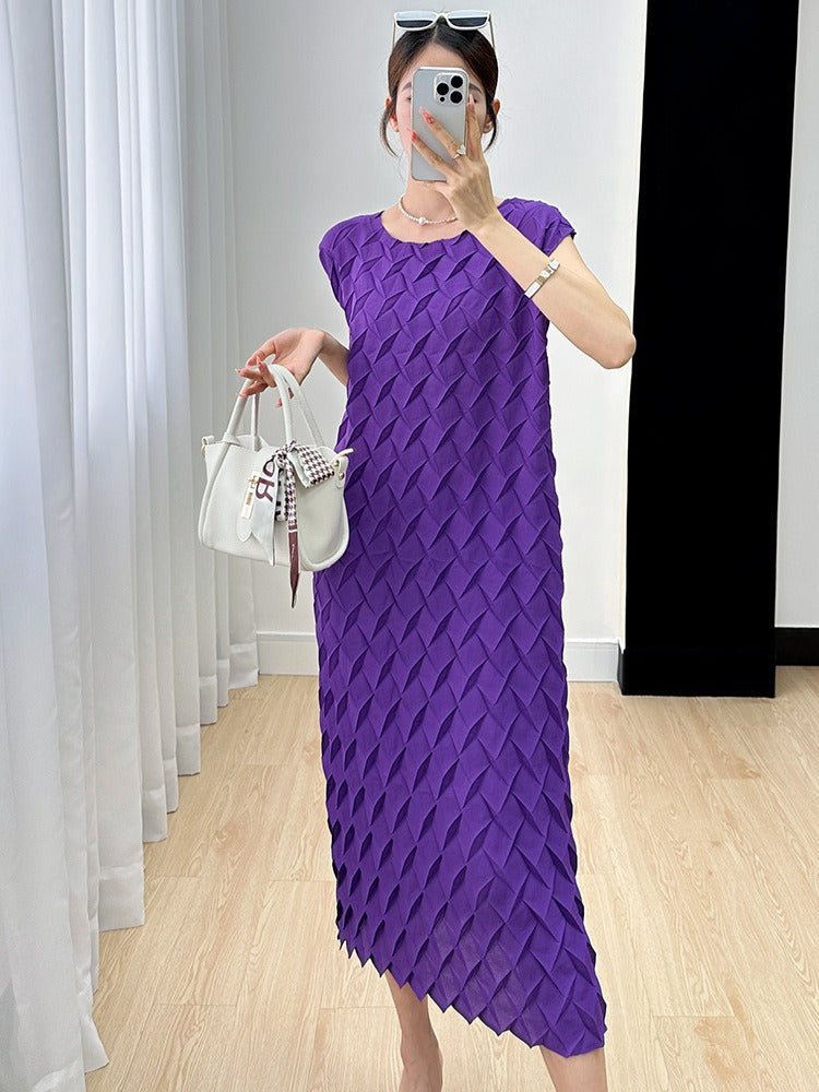 Vest Long Dress French Style High Sense Cold Style Korean Style Graceful Fashionable Short Sleeve Pleated Dress Summer