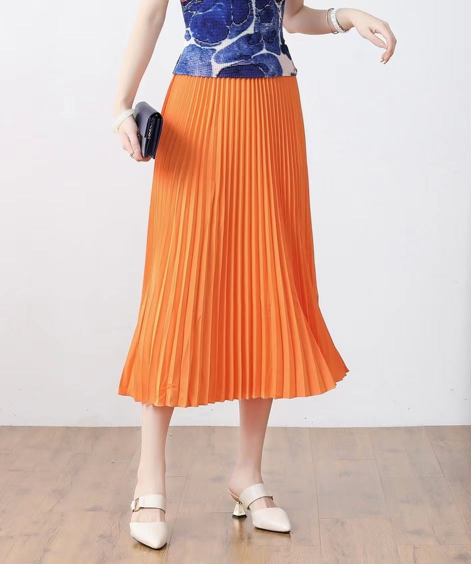 Pleated Skirt Women Printed Large Size Large Swing Mid-Length Versatile Younger Fashion Elegant Skirt