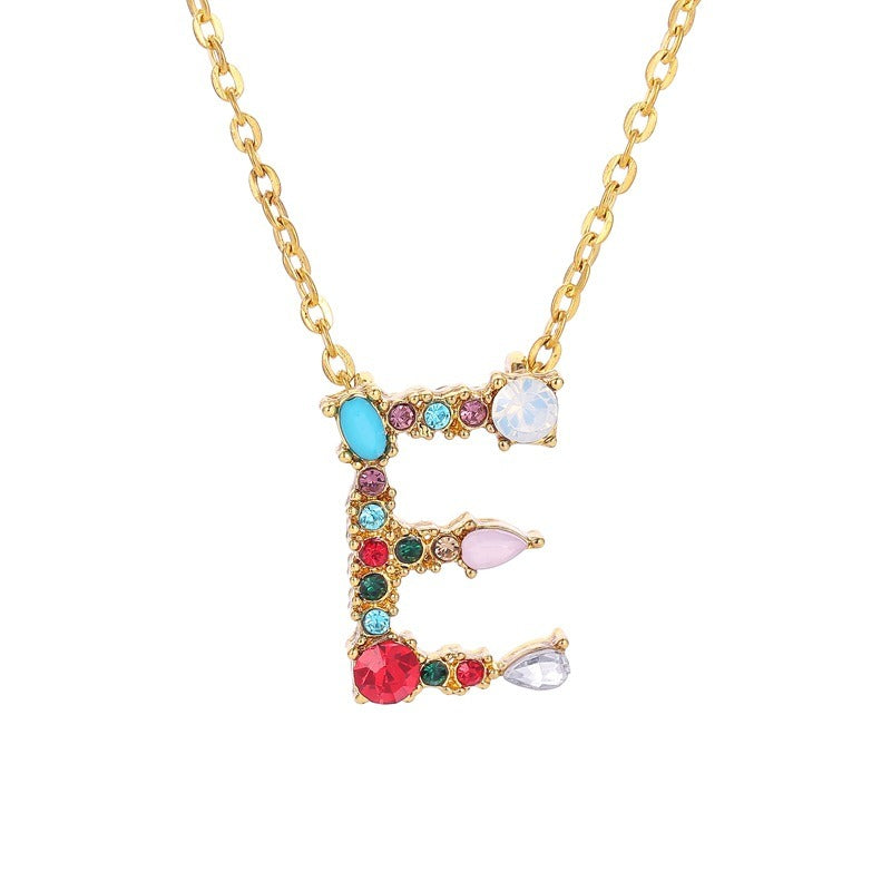 26 Letters alphabet necklace personality simple inlaid color diamond zircon pendant