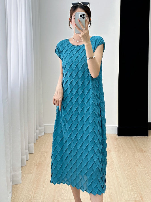 Vest Long Dress French Style High Sense Cold Style Korean Style Graceful Fashionable Short Sleeve Pleated Dress Summer