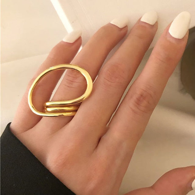 Foxanry Gold Color Engagement Rings for Women Exaggerated Jewelry Fashion Simple Distorted Geometric Party Accessories