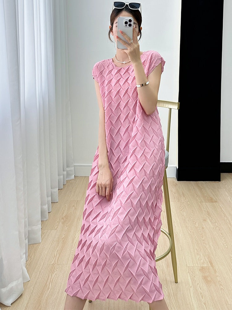 Vest Long Dress French Style High Sense Cold Style Korean Style Graceful Fashionable Short Sleeve Pleated Dress Summer