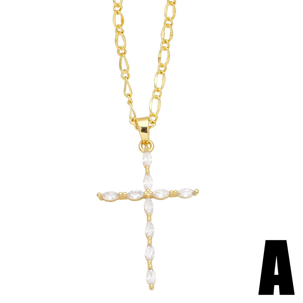 Simple temperament inlaid zircon cross necklace female fashion trend collarbone chain all match sweater chain