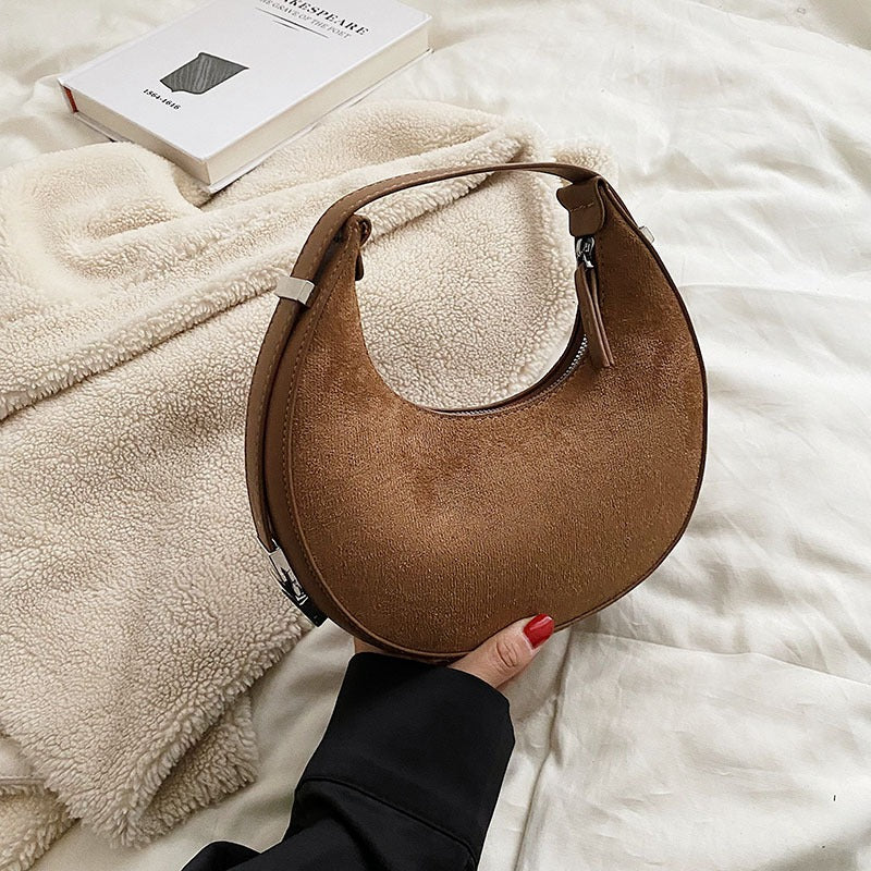 Fashionable new buckskin shoulder bag women autumn and winter all-match crescent underarm bag trendy texture