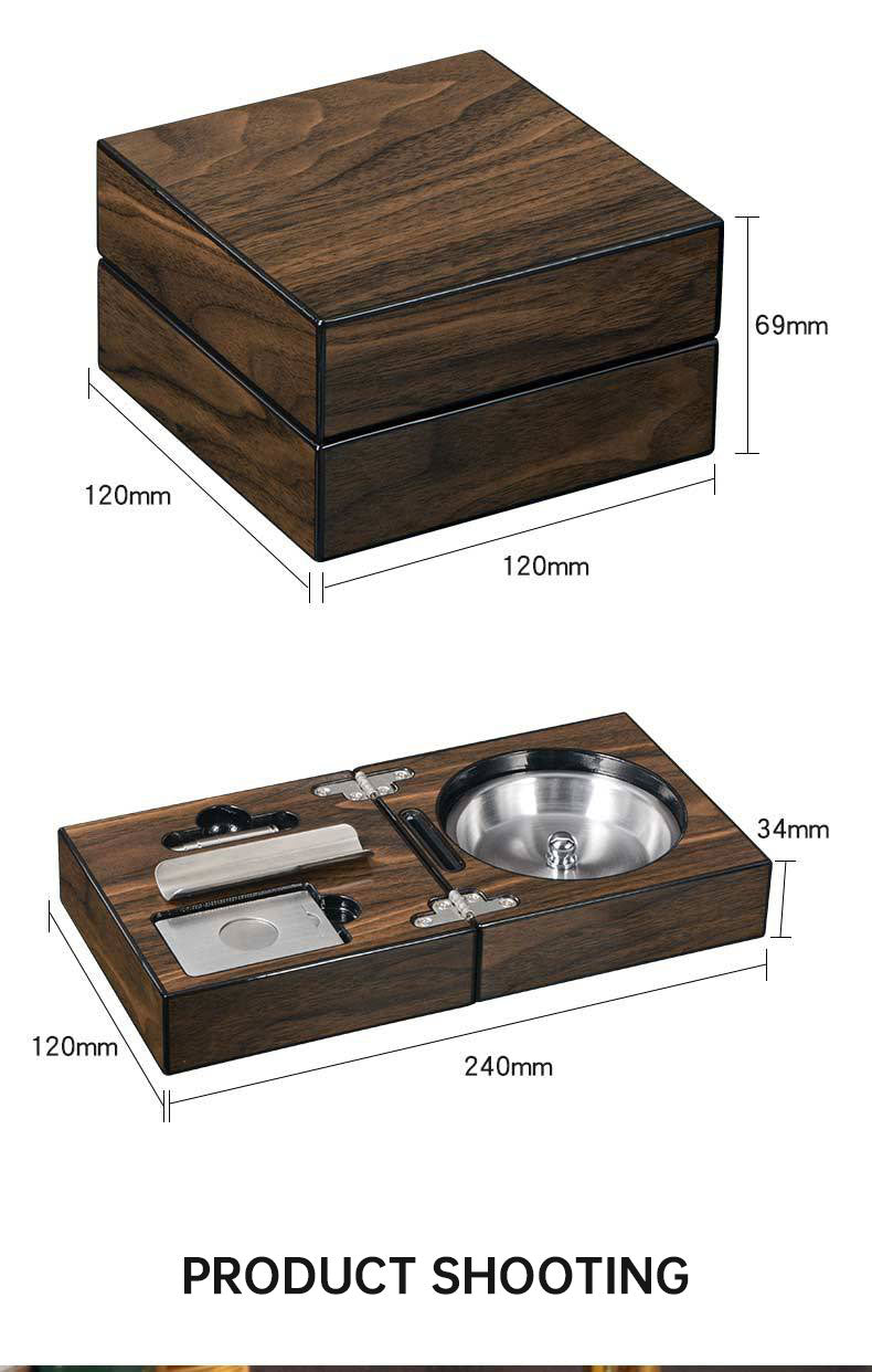 Multifunctional Cigar Ashtray Foldable Walnut Wood Box Include Cigar Cutter Holder And Hole Opener Smoking Accessories