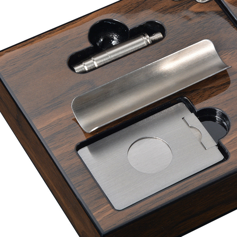 Multifunctional Cigar Ashtray Foldable Walnut Wood Box Include Cigar Cutter Holder And Hole Opener Smoking Accessories