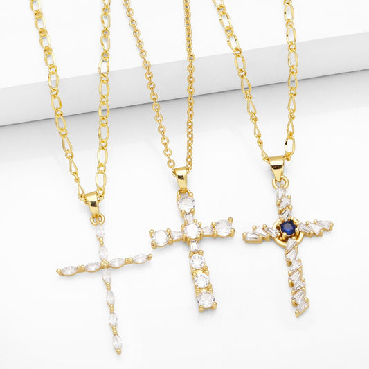 Simple temperament inlaid zircon cross necklace female fashion trend collarbone chain all match sweater chain