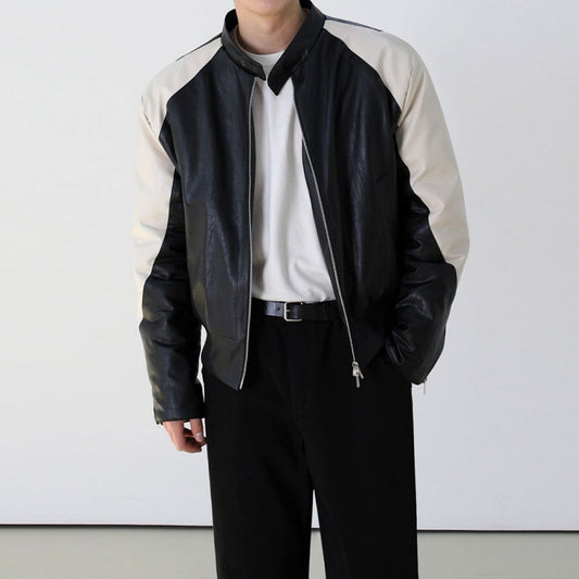 Men's Retro Patchwork Leather Coat