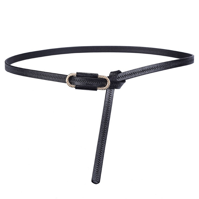 New Ladies Knotted Leather Thin Belt Cowhide Women Fashion Decorative Thin Belt Korean Sweet Dress Matching