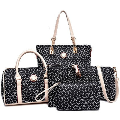 Fish bone patterned bun mother bag six piece set, single shoulder diagonal cross portable bun mother bag