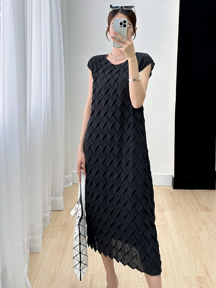 Vest Long Dress French Style High Sense Cold Style Korean Style Graceful Fashionable Short Sleeve Pleated Dress Summer