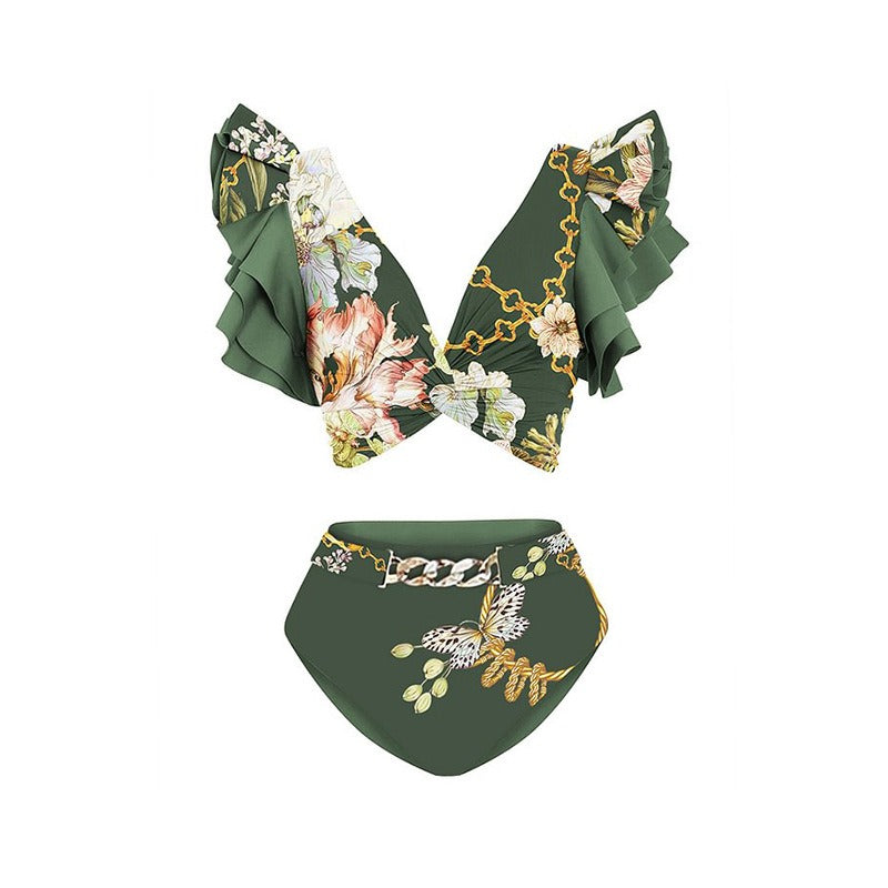 New European and American Printed One-Piece Swimsuit Female Butterfly Strap Resort Beach Bikini