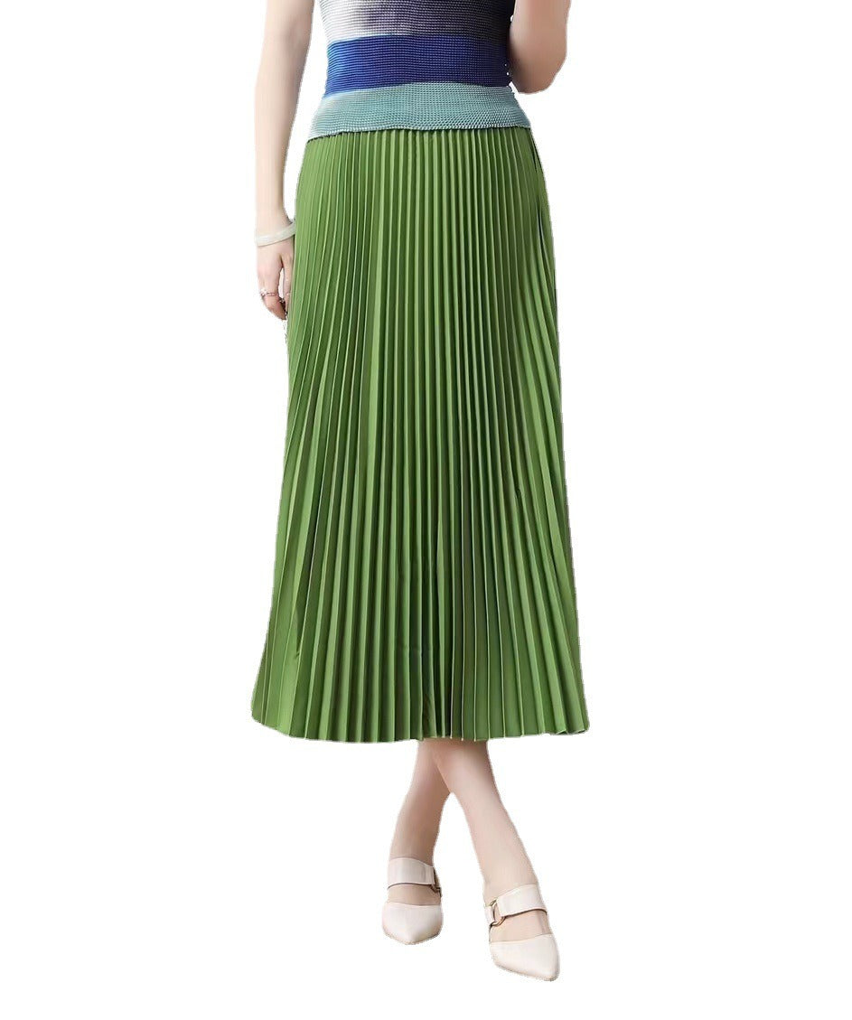 Pleated Skirt Women Printed Large Size Large Swing Mid-Length Versatile Younger Fashion Elegant Skirt