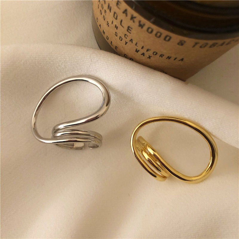 Foxanry Gold Color Engagement Rings for Women Exaggerated Jewelry Fashion Simple Distorted Geometric Party Accessories